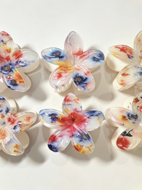 Watercolor Blossom Plumeria Hair Claws
