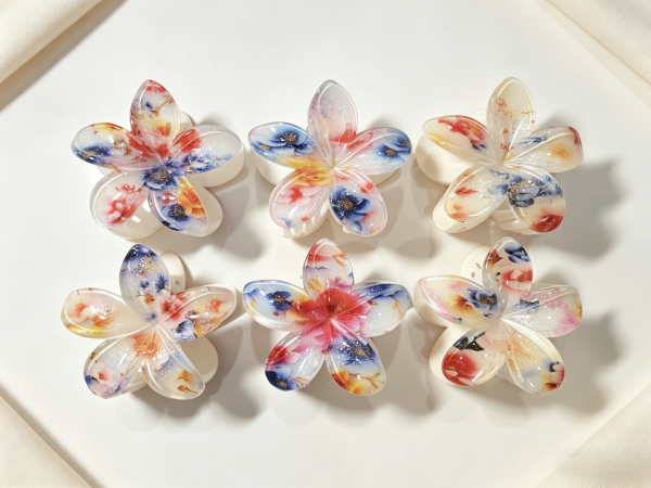 Watercolor Blossom Plumeria Hair Claws