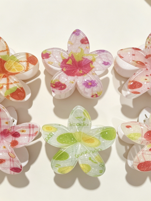 Fresh Fruit Plaid Flower Hair Claw Clips