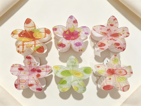 Fresh Fruit Plaid Flower Hair Claw Clips