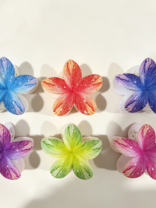 Hand Drawn Texture Plumeria Hair Claws