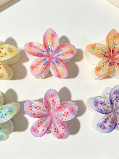 Speckled Pastel Plumeria Hair Claw Clips