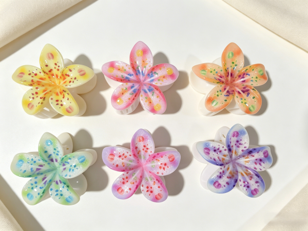 Speckled Pastel Plumeria Hair Claw Clips