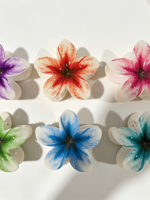 Watercolor Plumeria Flower Hair Claw Clips