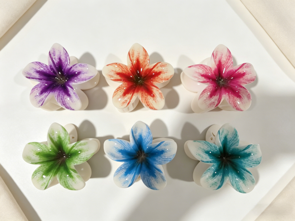 Watercolor Plumeria Flower Hair Claw Clips