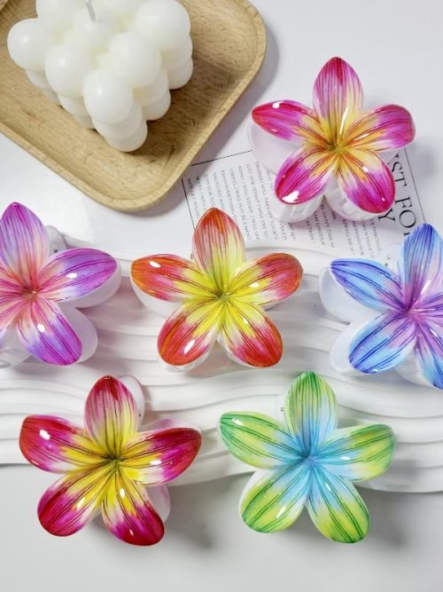Striped Gradient Plumeria Flower Hair Claws