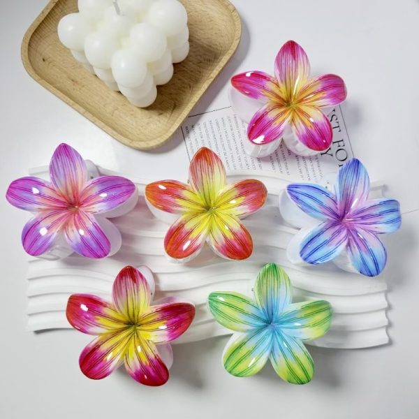 Striped Gradient Plumeria Flower Hair Claws
