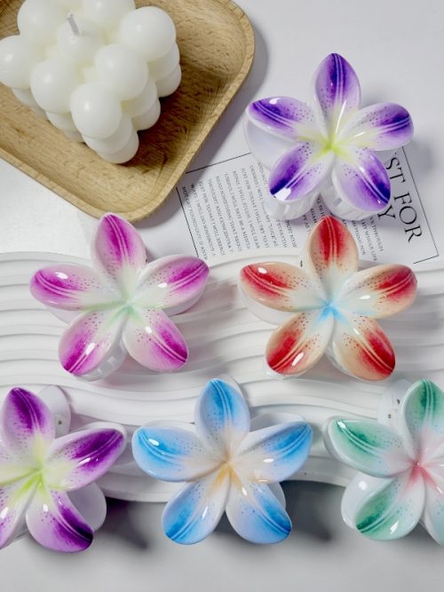 Pastel Dot Plumeria Tropical Hair Claw Clips