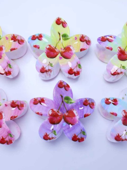 Sweet Cherry Print Flower Hair Claw Clips
