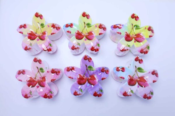 Sweet Cherry Print Flower Hair Claw Clips