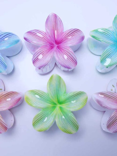 Fine Striped Plumeria Tropical Hair Claws