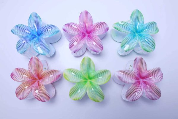 Fine Striped Plumeria Tropical Hair Claws