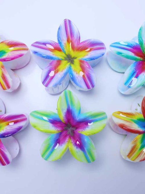 Rainbow Gradient Plumeria Flower Hair Claws