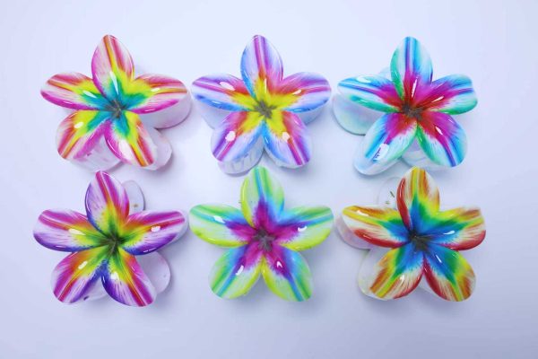 Rainbow Gradient Plumeria Flower Hair Claws