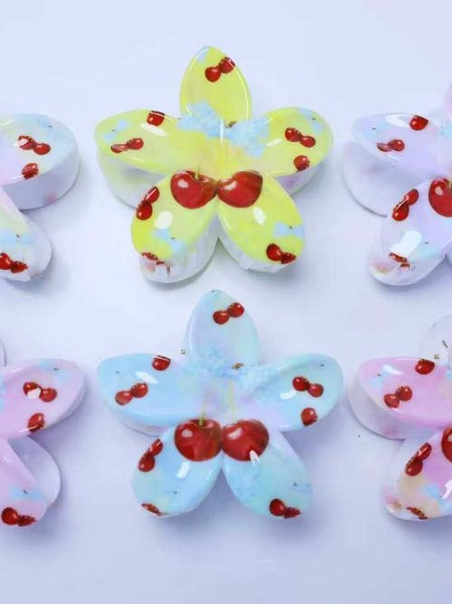 Kawaii Cherry Pastel Flower Hair Claw Clips