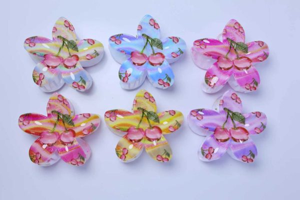 Rainbow Tie-Dye Cherry Flower Hair Claws