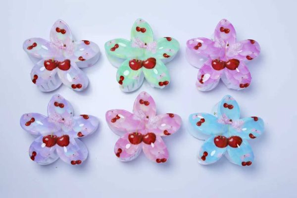 Pastel Bow Cherry Flower Hair Claws
