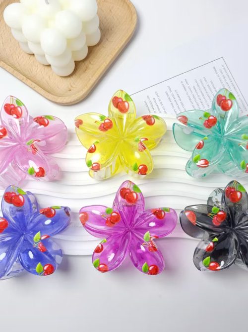 Transparent Strawberry Flower Hair Claw Clips
