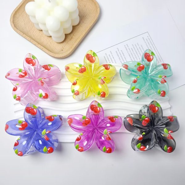 Transparent Strawberry Flower Hair Claw Clips