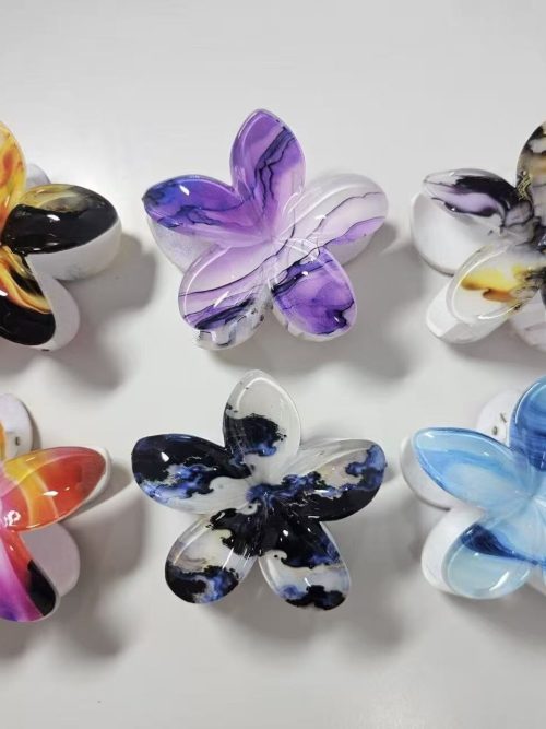 Ink Swirl Marble Plumeria Hair Claws