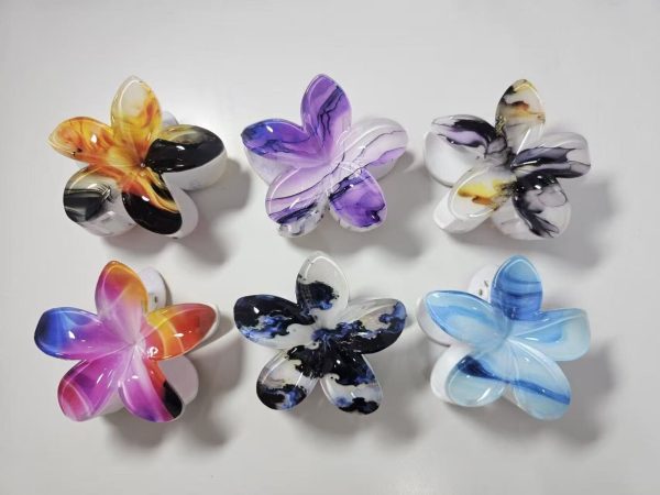 Ink Swirl Marble Plumeria Hair Claws