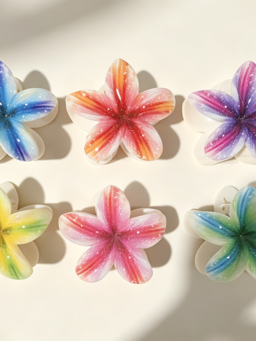 Glitter Gradient Plumeria Flower Hair Claws