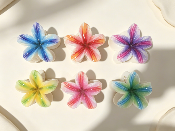 Glitter Gradient Plumeria Flower Hair Claws