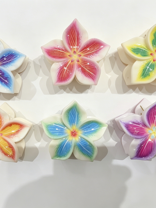 Rainbow Vein Plumeria Hair Claw Clips