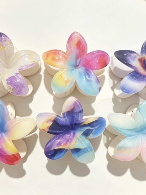 Marble Tie Dye Plumeria Hair Claws