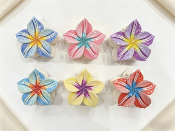 Rainbow Center Plumeria Hair Claw Clips