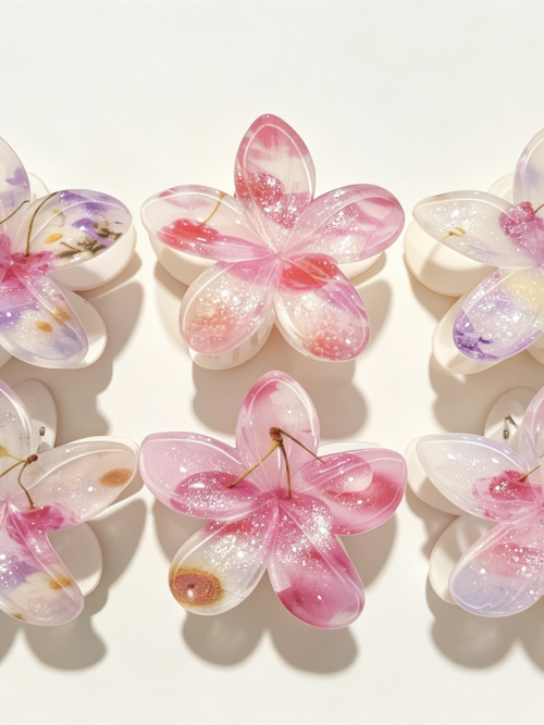 Dried Flower Embedded Plumeria Hair Claws