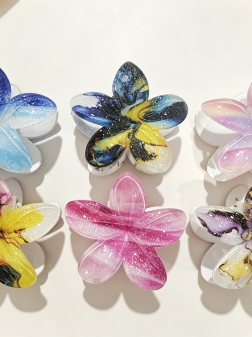 Ink Marbled Plumeria Shark Hair Claws