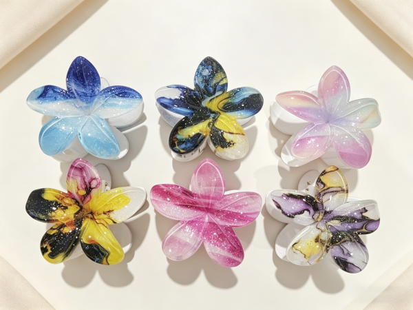 Ink Marbled Plumeria Shark Hair Claws