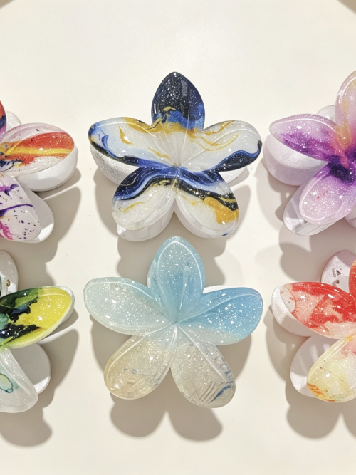 Abstract Art Marble Plumeria Hair Claws