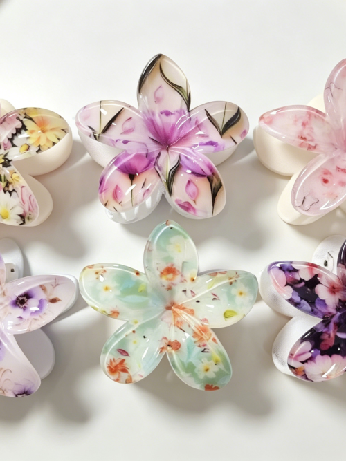 Vintage Floral Print Plumeria Hair Claws
