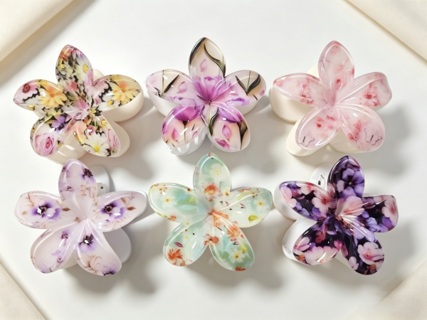 Vintage Floral Print Plumeria Hair Claws