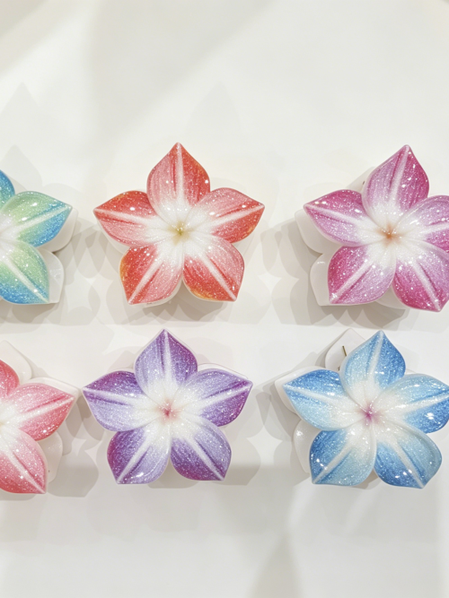 Glitter Gradient Plumeria Hair Claw Clips