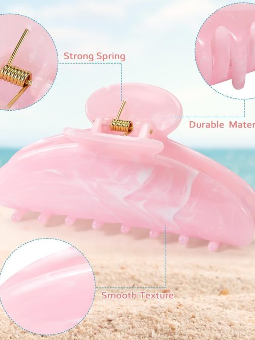 Pink Marble-Effect Strong Hold Hair Claw Clip
