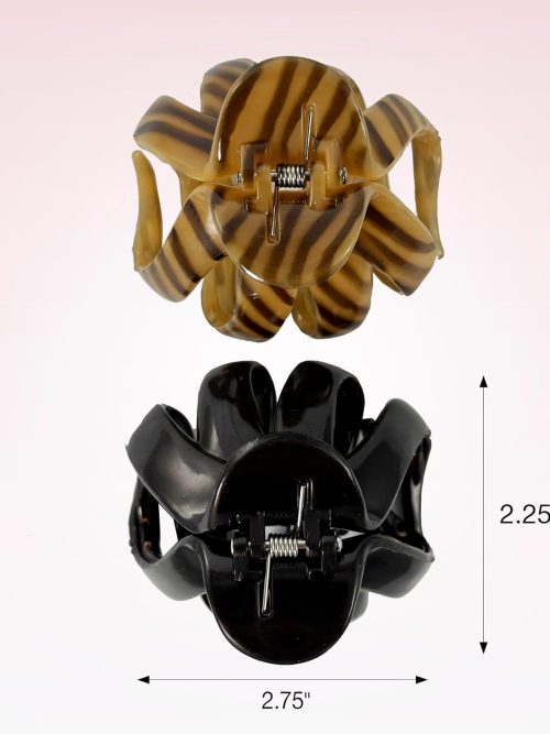 Zebra-Striped & Solid Black Flower-Shaped Hair Claws