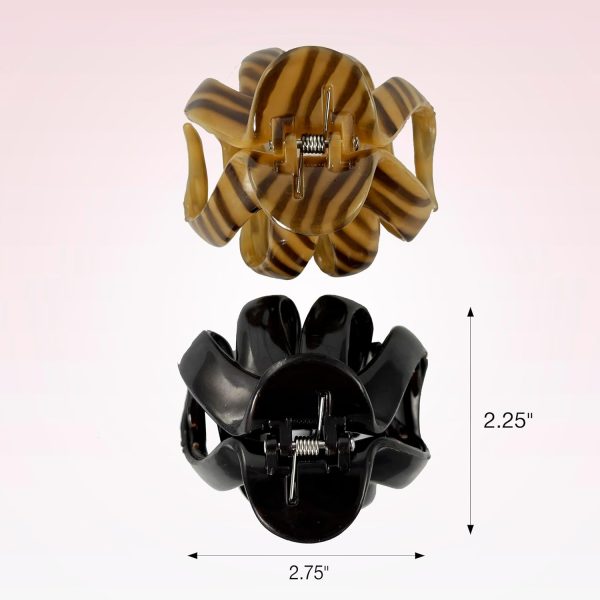 Zebra-Striped & Solid Black Flower-Shaped Hair Claws