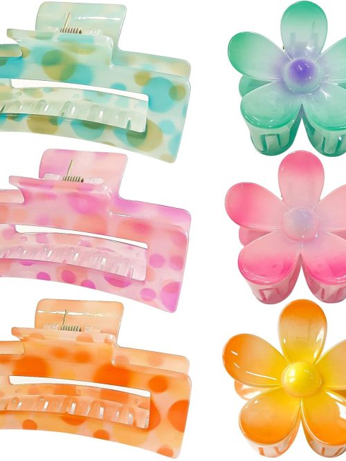 Pastel Polka Dot & Flower Hair Claw Clip Set