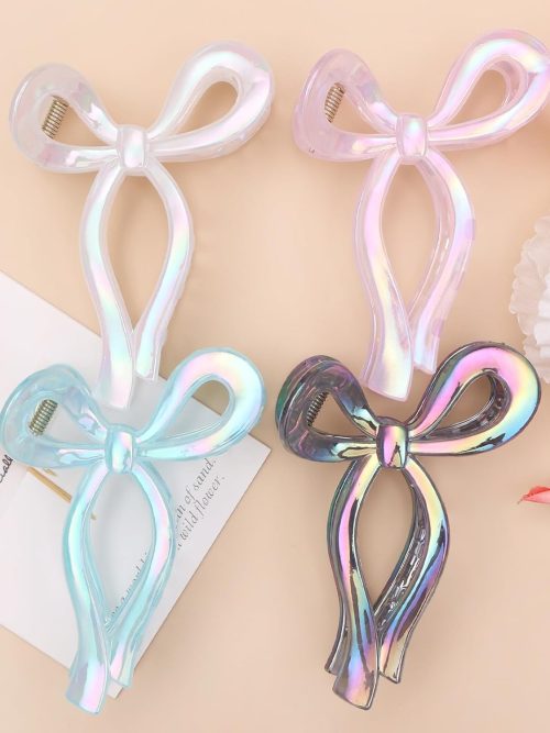 Iridescent Bow-Shaped Hair Claw Clips