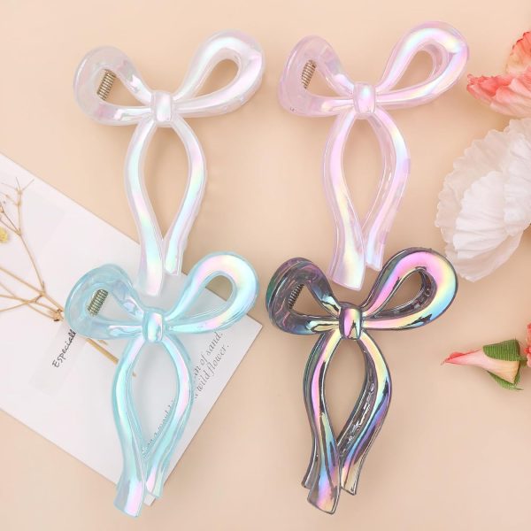 Iridescent Bow-Shaped Hair Claw Clips