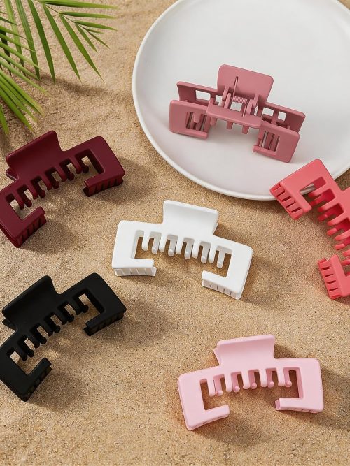 Matte Solid Color Open-Square Hair Claw Clips