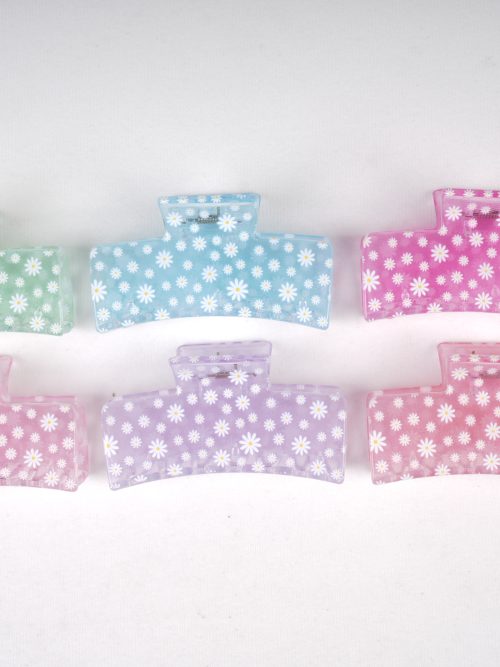 Pastel Daisy Print Rectangle Hair Claw Clips