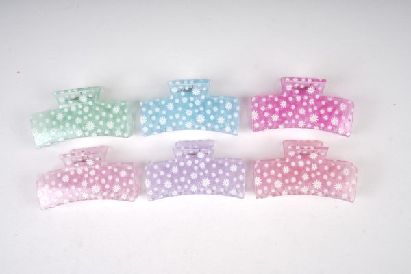 Pastel Daisy Print Rectangle Hair Claw Clips