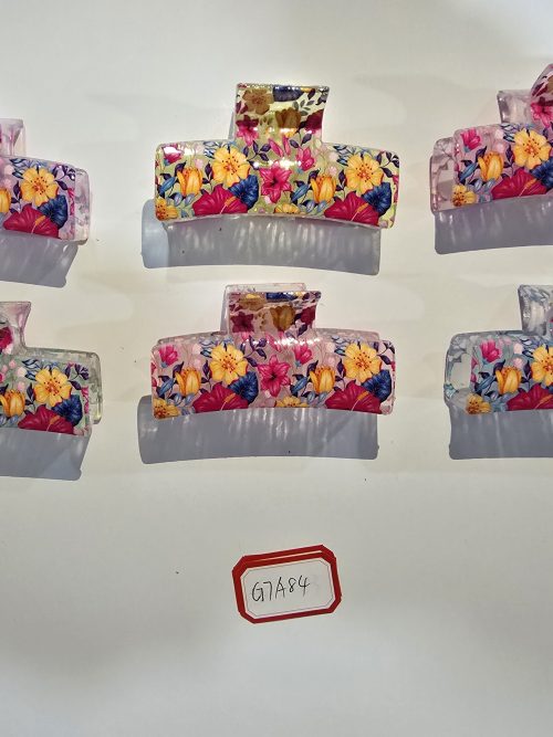 Bright Watercolor Floral Print Hair Claw Clips