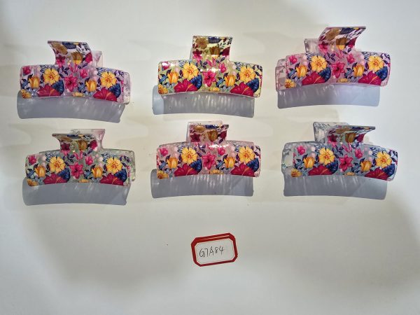 Bright Watercolor Floral Print Hair Claw Clips
