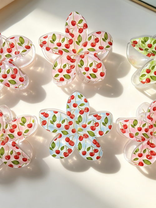 Gingham Cherry Print Plumeria Hair Claws
