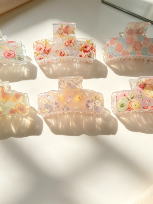 Watercolor Floral Transparent Hair Claw Clips
